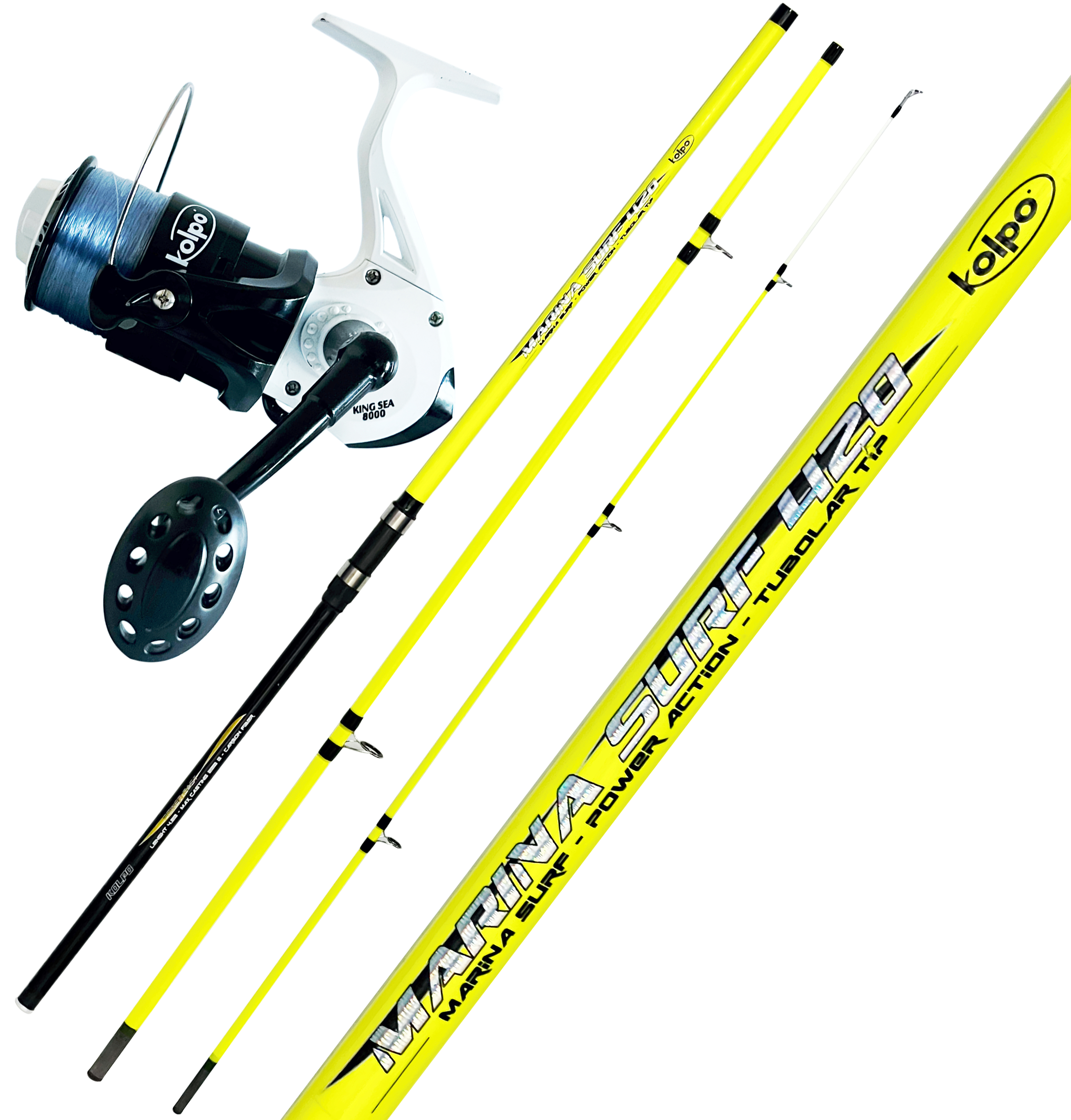 Kolpo Kit Fishing Surf Casting Rod 200gr 4.20mt 3 sections Reel 8000  Conical Coil